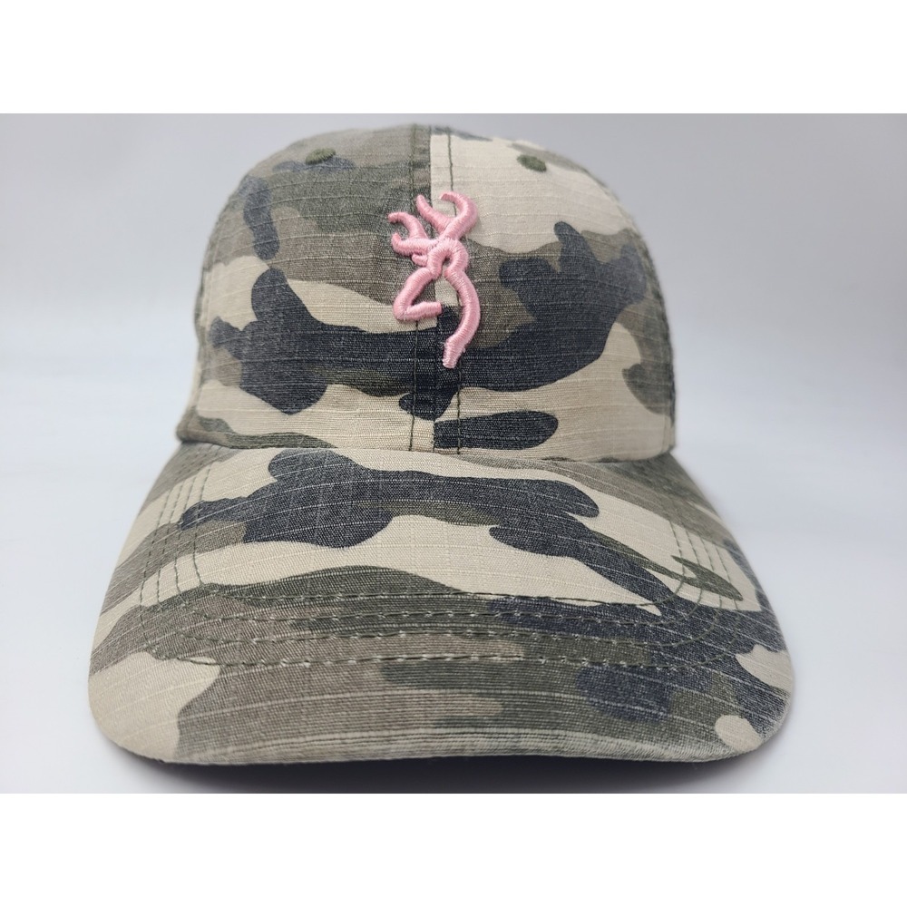 Women Browning Camo Strapback Adjustable Hat Cap Hunt Fish Dad Beige Gray Pink - Picture 2 of 13
